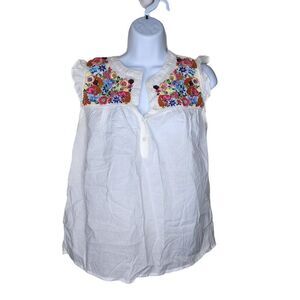 J Crew Farmers Market Sleeveless Boho Floral Top Shirt Womens  XS White